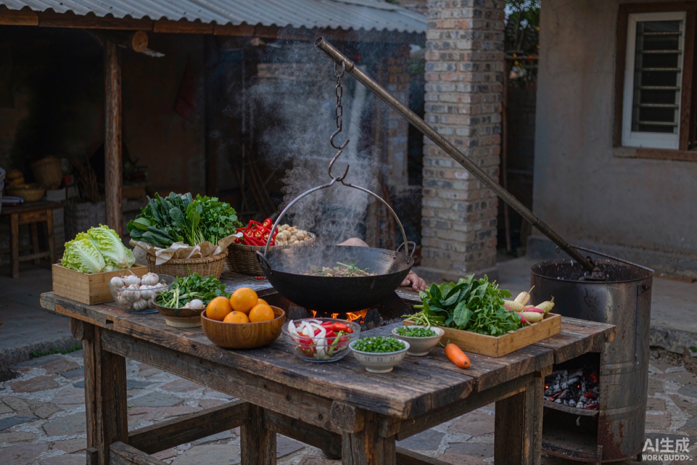 Cooking over an open fire at the ranch kitchen