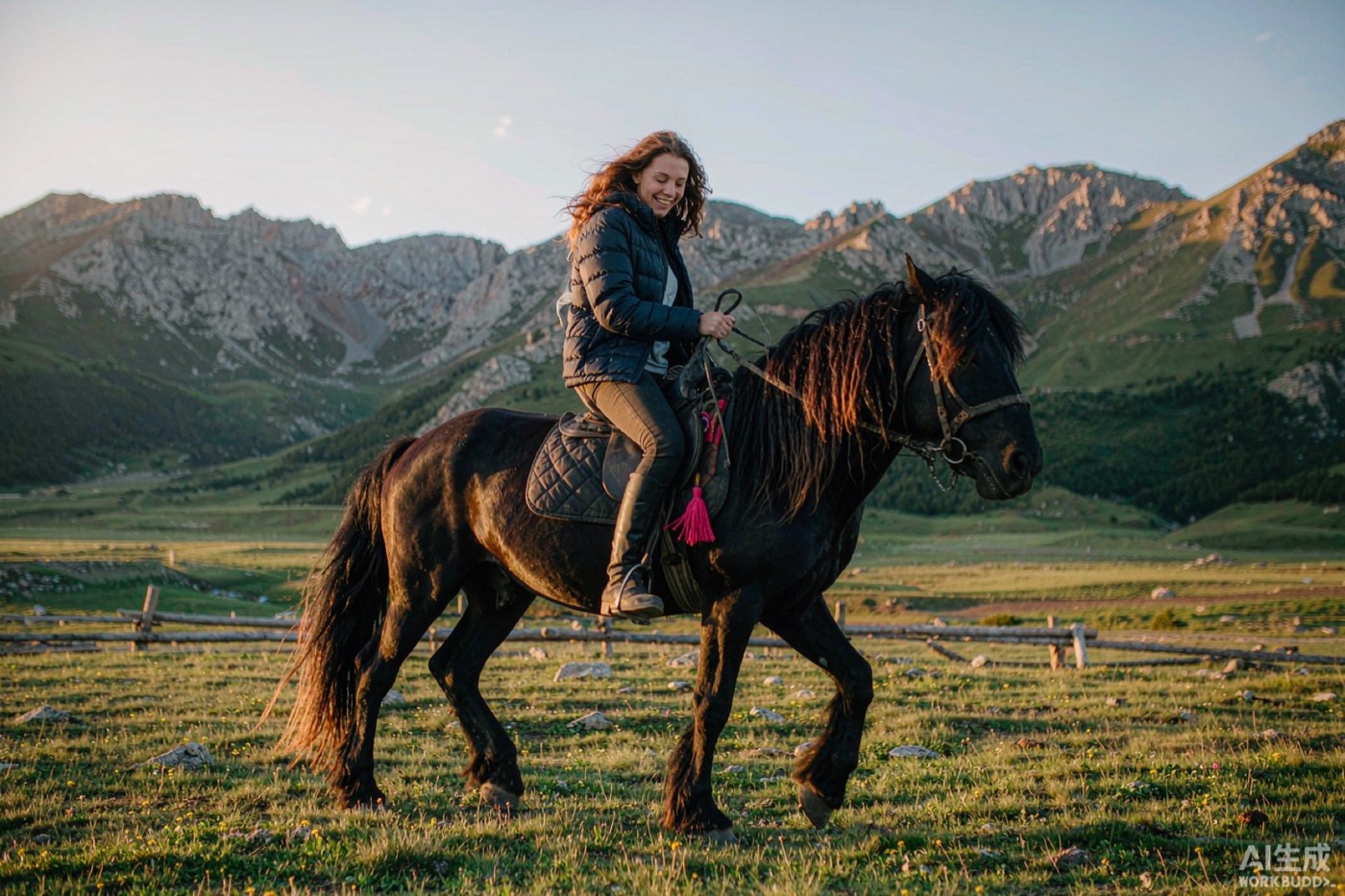 Riding across the meadow